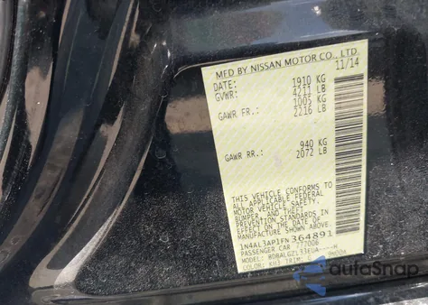 2015 Nissan Altima 2.5 S из США, поврежденный, VIN 1N4AL3AP1FN364891